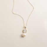Muse square zirconia and pearl pendant necklace (silver)