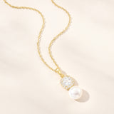 Muse square zirconia and pearl pendant necklace (gold)