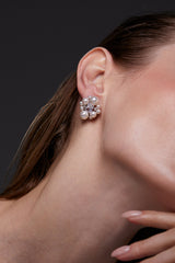 Ingrid pearl and CZ cluster stud earrings (silver)