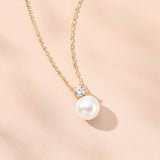 Nacre zirconia and pearl pendant necklace (gold)