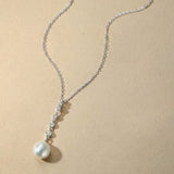 Nerida zirconia drop and pearl pendant necklace (silver)