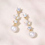 Ophira pearl and crystal floral drop earrings (gold)