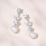 Ophira pearl and crystal floral drop earrings (silver)
