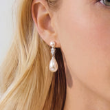 Oxford pearl teardrop zirconia drop earrings (silver)
