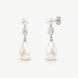 Oxford pearl teardrop zirconia drop earrings (silver)