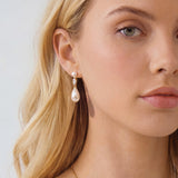 Oxford pearl teardrop zirconia drop earrings (gold)