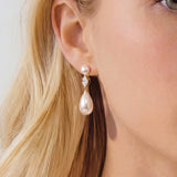 Oxford pearl teardrop zirconia drop earrings (gold)