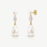 Oxford pearl teardrop zirconia drop earrings (gold)