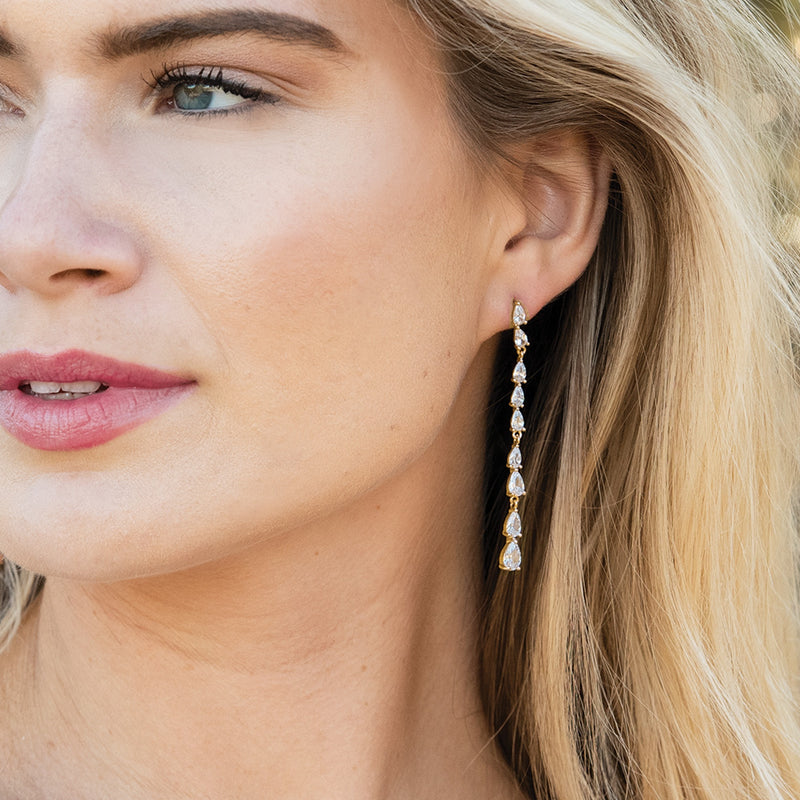 Paris long drop crystal earrings (gold) - Liberty in Love