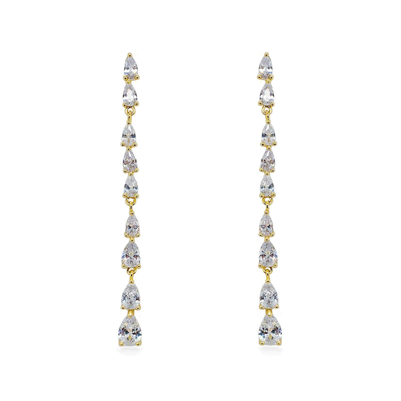 Paris long drop crystal earrings (gold) - Liberty in Love