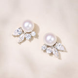 Paros zirconia rays and pearl earrings (silver)