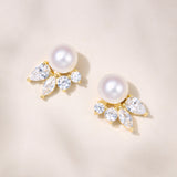 Paros zirconia rays and pearl earrings (gold)