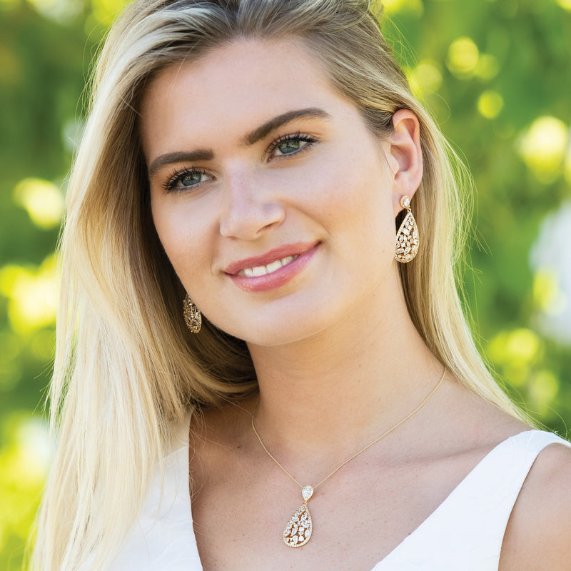 Pasadena necklace and earrings bridal jewellery set (gold) - Liberty in Love