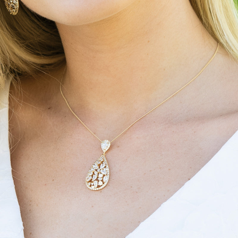 Pasadena necklace and earrings bridal jewellery set (gold) - Liberty in Love