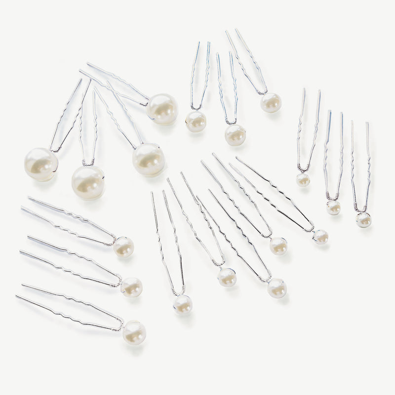 Silver pearl multi hair pins (set of 18) - Liberty in Love