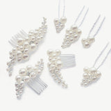Pearl haze silver hair comb and pins (set of 7) - Liberty in Love