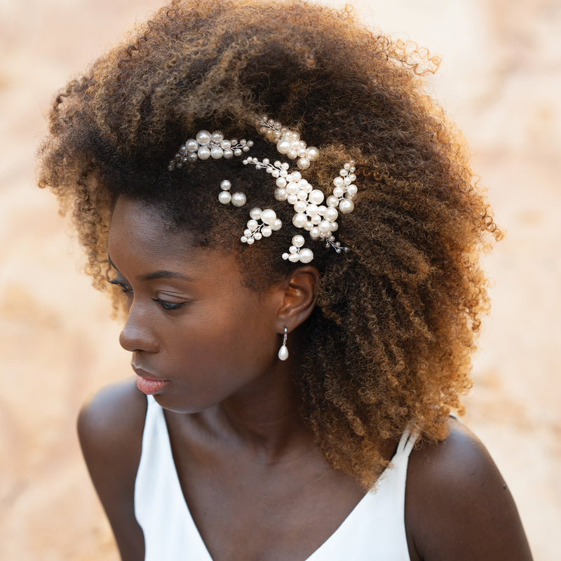 Pearl haze silver hair comb and pins (set of 7) - Liberty in Love