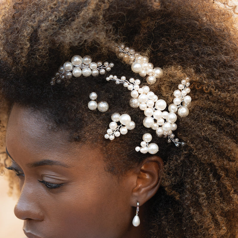 Pearl haze silver hair comb and pins (set of 7) - Liberty in Love