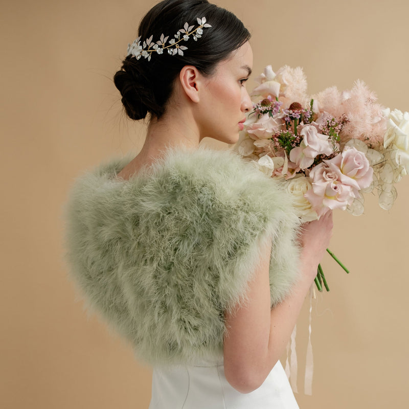 Pistachio green feather bridal bolero - Liberty in Love