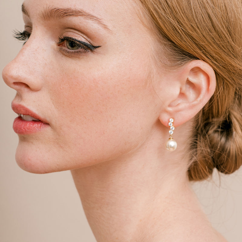 Quattro crystal and pearl drop earrings (gold) - Liberty in Love