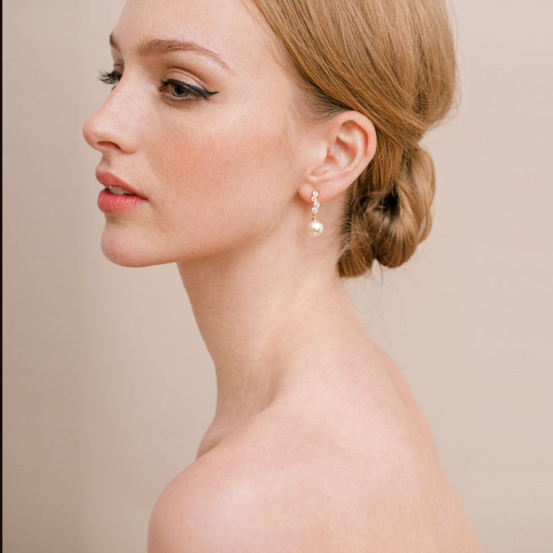 Quattro crystal and pearl drop earrings (gold) - Liberty in Love