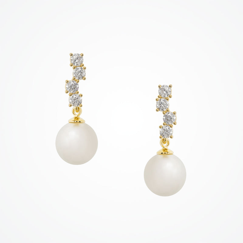 Quattro crystal and pearl drop earrings (gold) - Liberty in Love