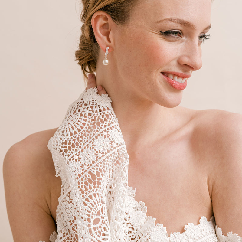 Quattro crystal and pearl drop earrings (silver) - Liberty in Love
