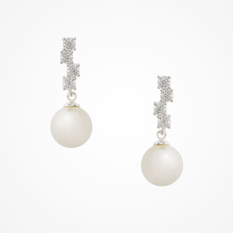 Quattro crystal and pearl drop earrings (silver) - Liberty in Love