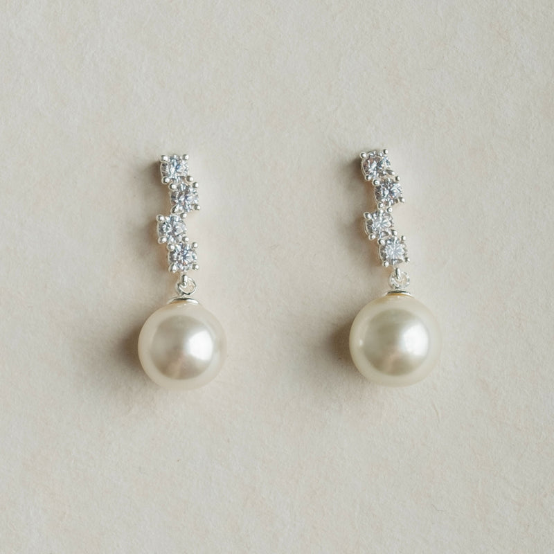 Quattro crystal and pearl drop earrings (silver) - Liberty in Love