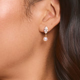Ravelle navette and pearl drop earrings (gold)