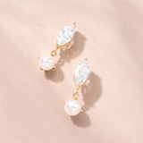 Ravelle navette and pearl drop earrings (gold)