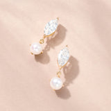 Ravelle navette crystal pearl earrings and pendant necklace set (gold)