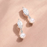 Ravelle navette and pearl drop earrings (silver)