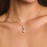Ravelle navette crystal pearl pendant necklace (gold)