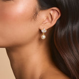 Romy grand navette pearl drop earrings (gold)