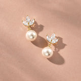 Romy grand navette pearl drop earrings (gold)