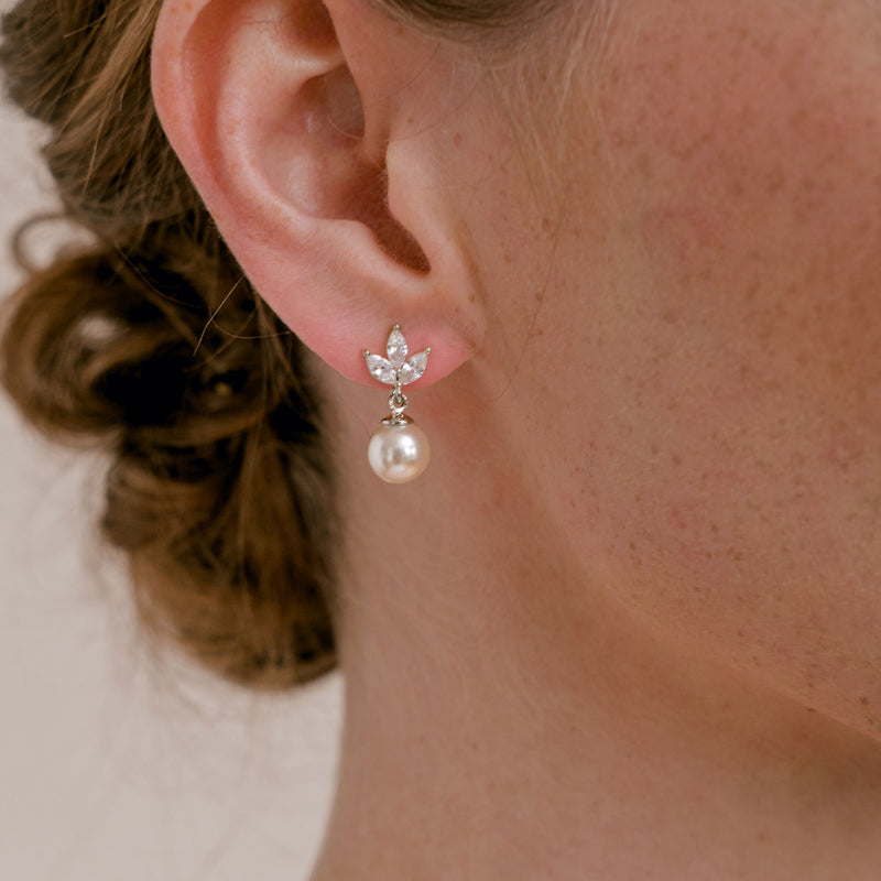 Romy navette pearl drop earrings and necklace set (silver) - Liberty in Love