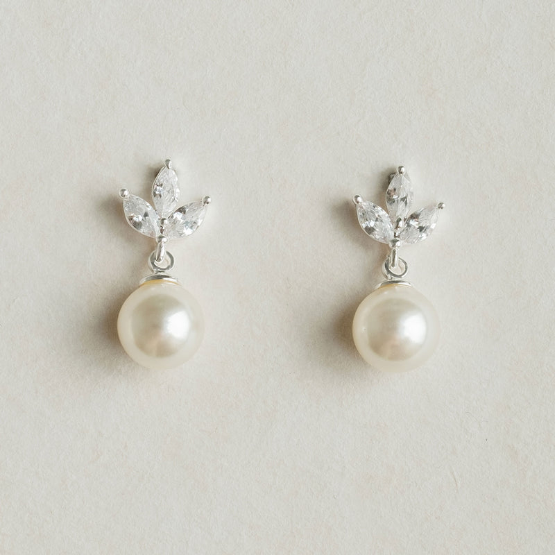 Romy navette pearl drop earrings and necklace set (silver) - Liberty in Love