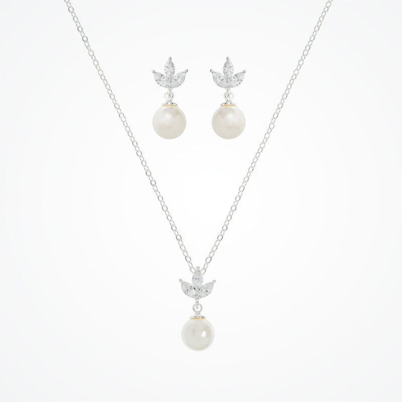 Silver drop earrings and necklace set deals