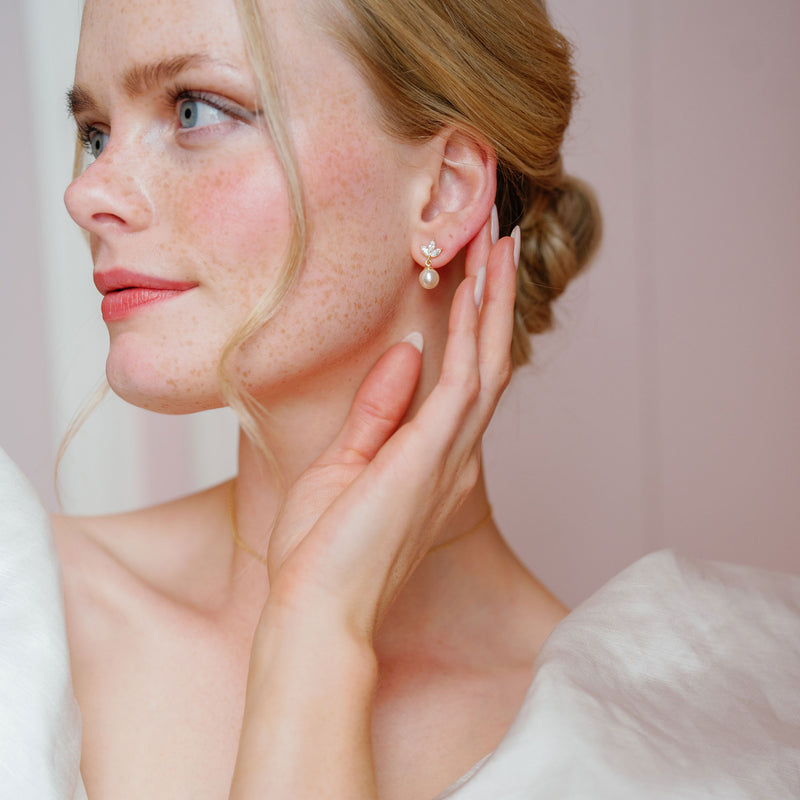 Romy navette pearl drop earrings (gold) - Liberty in Love