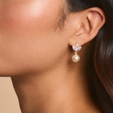 Romy grand navette pearl drop earrings (silver)