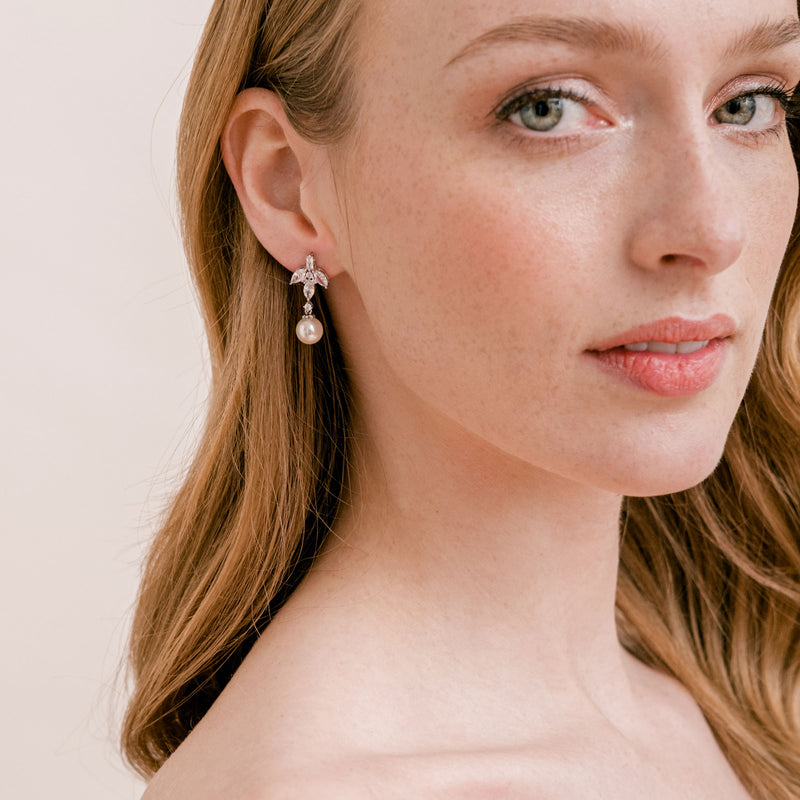 Rosette pearl drop earrings - Liberty in Love