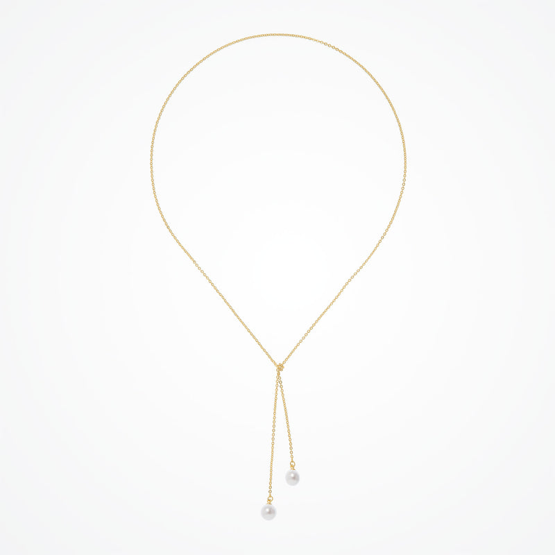 Round pearl droplet lariat necklace (gold) - Liberty in Love