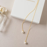 Round pearl droplet lariat necklace (gold) - Liberty in Love