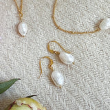 St Lucia baroque pearl drop hook earrings (gold)