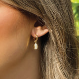 Santorini pearl charm hoop earrings (gold)