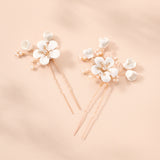 Serenity clay floral crystal and pearl hair pins