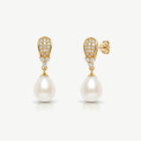 Serrano pavé crystal pearl drop earrings (gold) - Liberty in Love