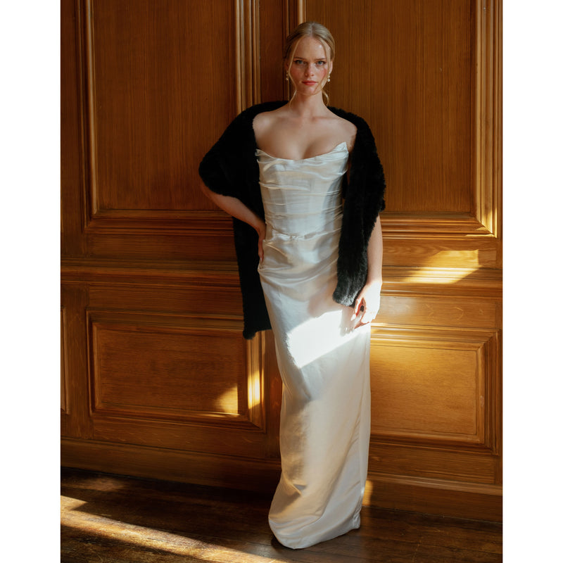 Sia black faux fur hand-knitted bridal wrap - Liberty in Love