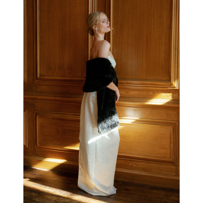 Sia black faux fur hand-knitted bridal wrap - Liberty in Love